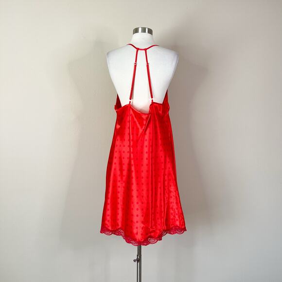 Cacique | Y2K Vintage Polka Dot Lace Hem Orange Red Satin Plus Size Night Gown - Picture 6 of 9